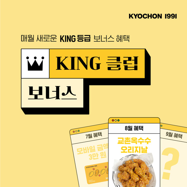  교촌치킨, 신메뉴를 맛볼 수 있는 찬스... 8월 ‘KING 클럽 보너스’ 앱 이벤트 진행