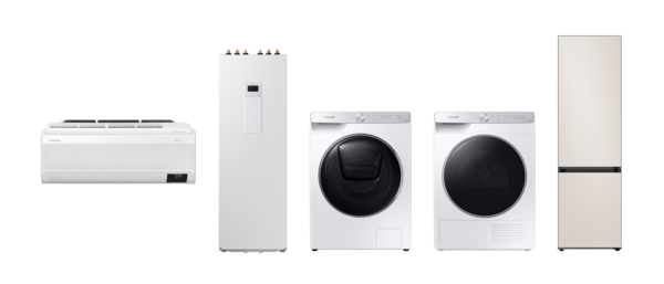 이탈리아 소비자 만족도 조사에서 좋은 평가를 받은 삼성전자 에어컨과 대형가전. 왼쪽부터 에어컨, 히트펌프 보일러, 세탁기, 건조기, 냉장고.